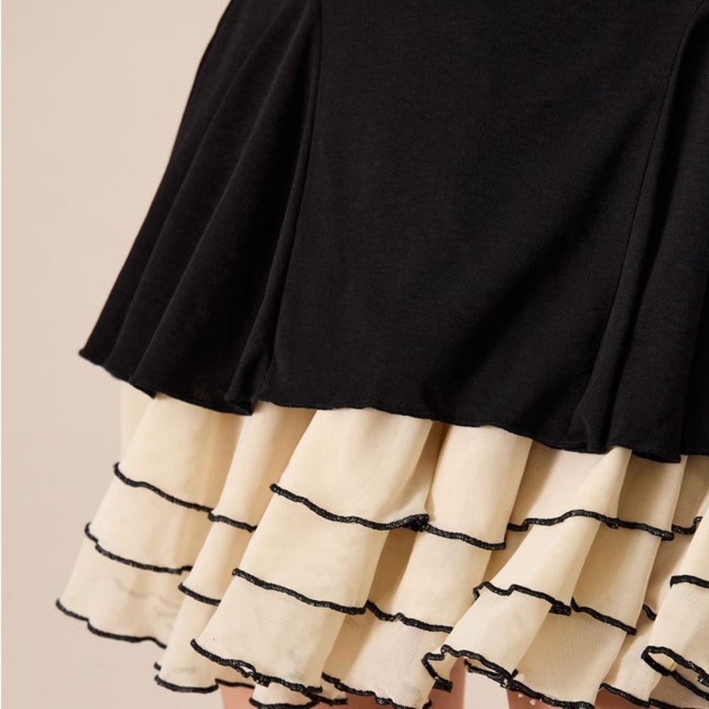 RIHOAS Black Contrast Trim Knit Skater Mini Dress Size S Bustier - Picture 13 of 16
